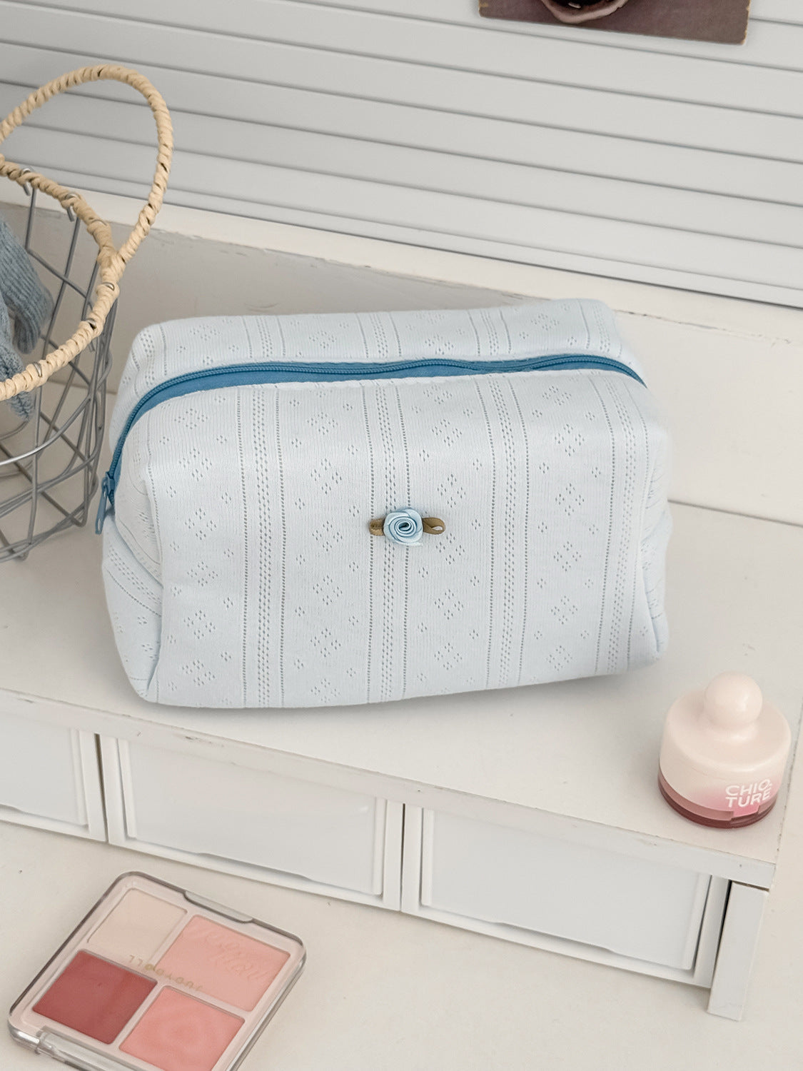 Large Capacity Knitted Cotton Octagonal Makeup Bag for Daily Use