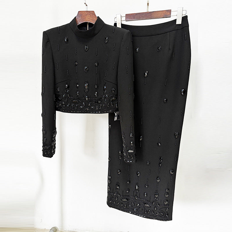 Trendy Two-Piece Beaded Jacket And Long Skirt Set