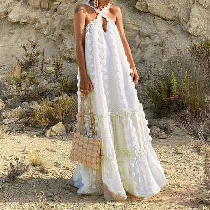Elegant Solid Color Maxi Dress With 3D Floral Details