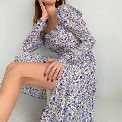Bohemian Idyllic Little Floral Long Sleeve Split Dress Youth Sweet Little Daisy Print