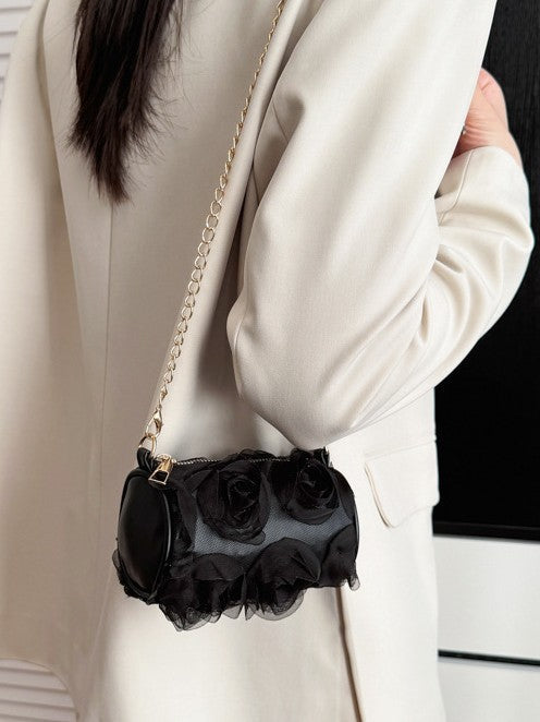 Trendy Floral Lace Cylinder Crossbody Bag