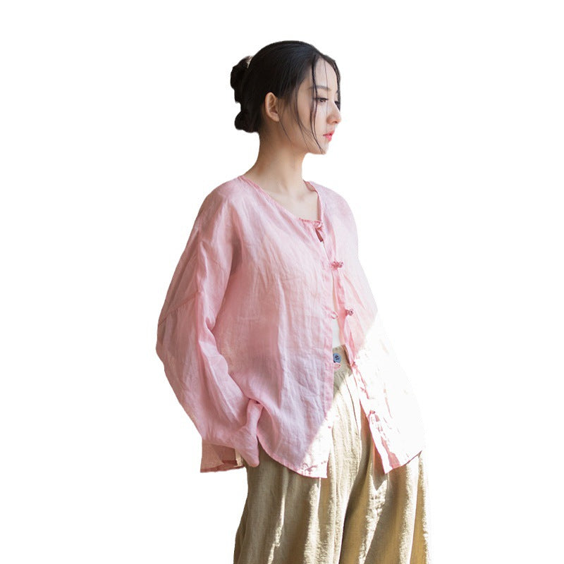 Spring And Summer Cotton And Linen Women'S Clothing, New Artistic Buttoned Women'S Shirts, Thin Cardigan