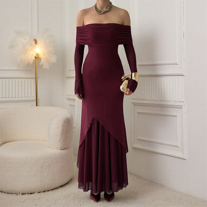 Off-Shoulder A-Line Maxi Dress Elegant Evening Gown