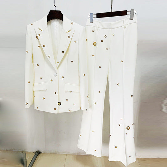 Metal Decor Blazer and Pants Set