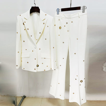 Metallic Button Blazer & Trousers Set Elegant Street Style