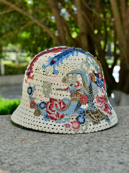 Spring Summer Fisherman Hat Embroidered Big Head Cover Face Uv Protection Hat Big Brim Sun Hat, Outdoor Hat