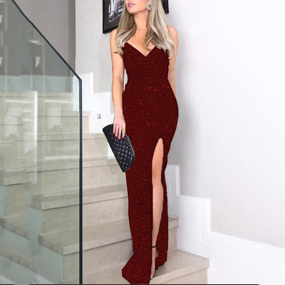 Sexy V-Neck Sequin Maxi Dress