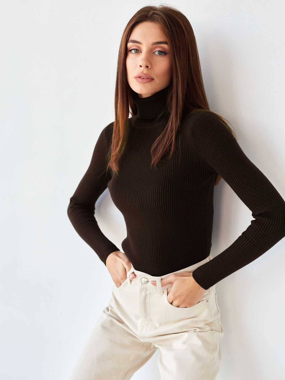 High Neck Knit Sweater Casual Pullover for Women