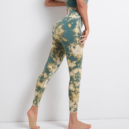 Seamless Yoga Pants Women'S Tie Dyed Printed High Waist Hip Lifting Sports Running Fitness Pants Large Tights