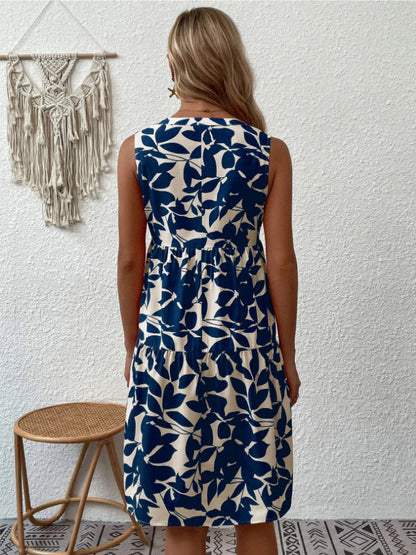 Women'S Bohemian Fashion Loose Vneck Pleated Print Dress For Women