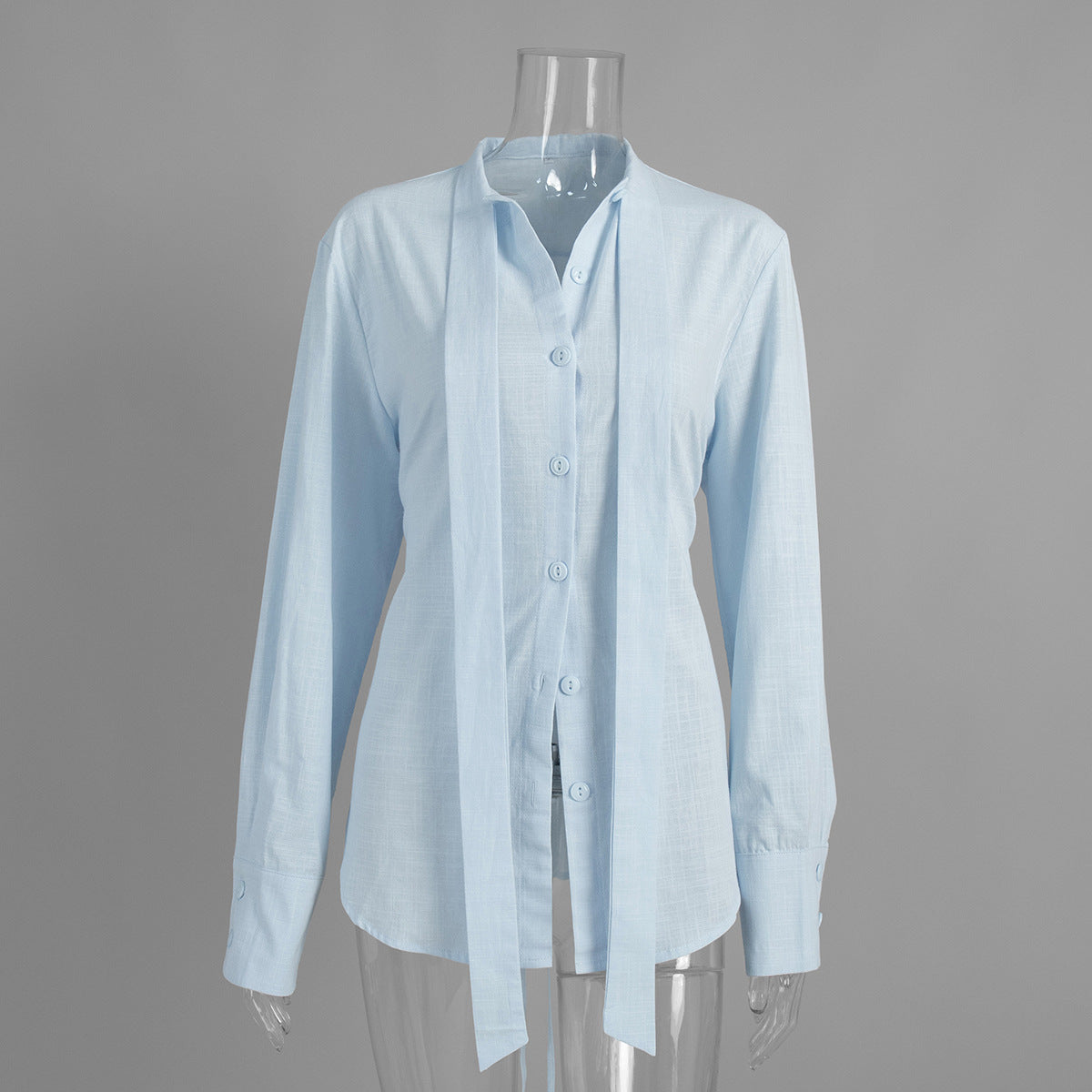 Crossover Tie Front Shirt Women Solid Cotton Long Sleeve Cardigan
