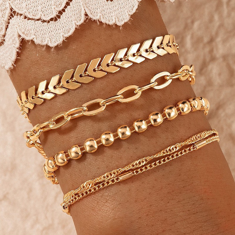 Vintage Geometric Open-Cuff Gold Bracelet Set