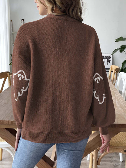 Halloween Cartoon Ghost Buttons Knit Cardigan