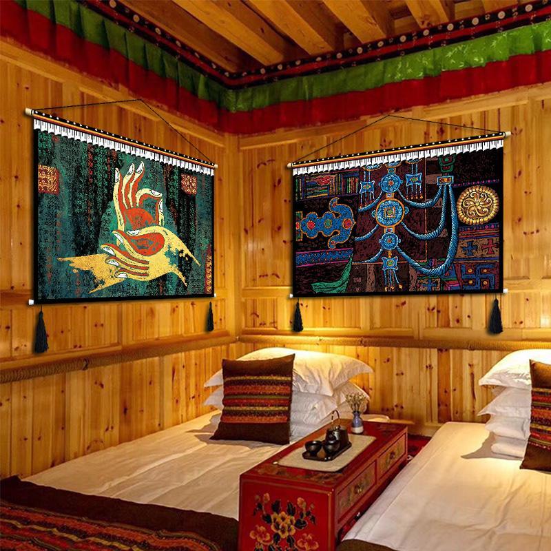 Customized Tibetan Fabric Tapestry Tibet Hanging Cloth Homestay Decoration Hotel Restaurant Living Room Bedroom Bedside Cloth Painting Tapestry