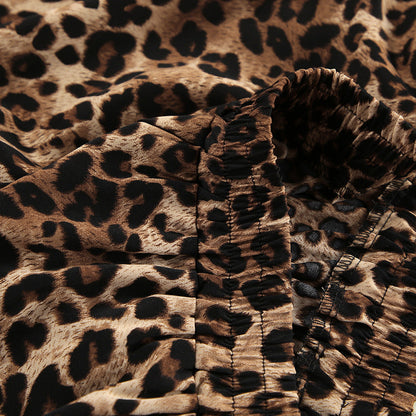 Leopard Print Lapel Sleepwear Sets