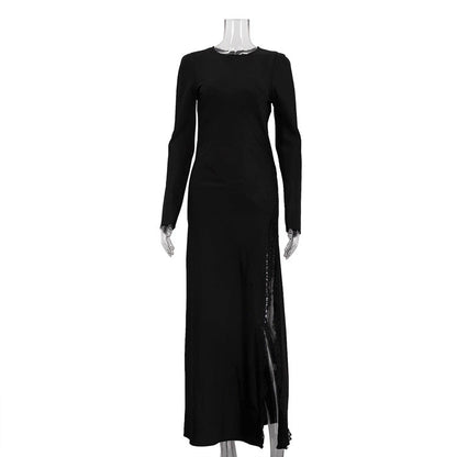 Elegant Black A-Line Dress With Lace Design
