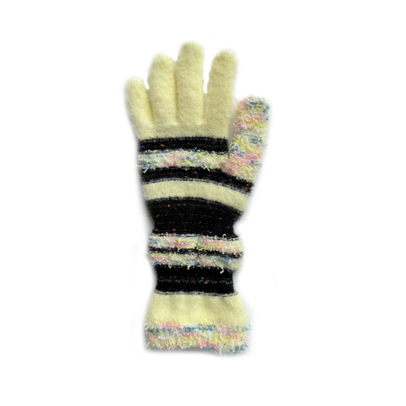 Striped Knit Fingerless Gloves For Women - Warm & Stylish