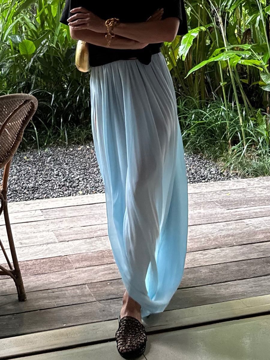 Stylish Tulip Maxi Skirt Elegant Casual Polyester High Slit Skirt
