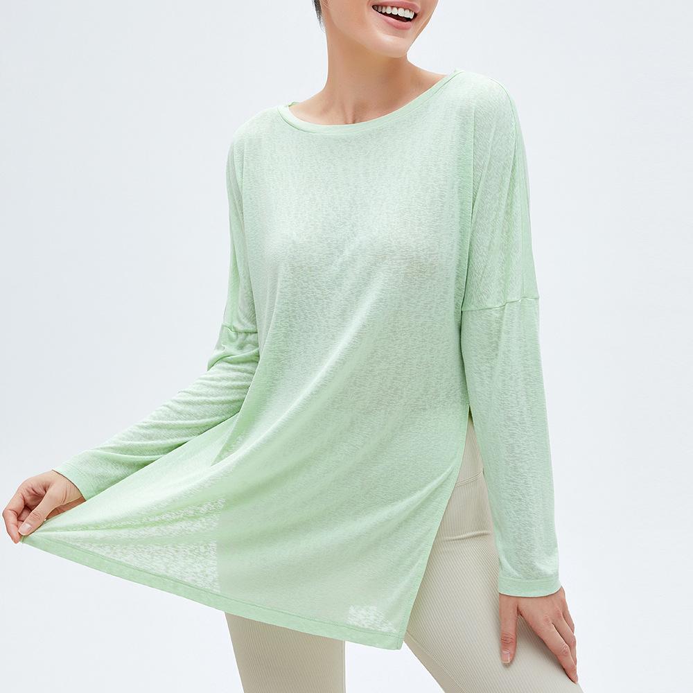 Sports Blouse Women'S Long-Sleeved Loose Fitness Top Quick-Drying Double-Sided Slits To Cover The Meat And Thin Yoga Clothes