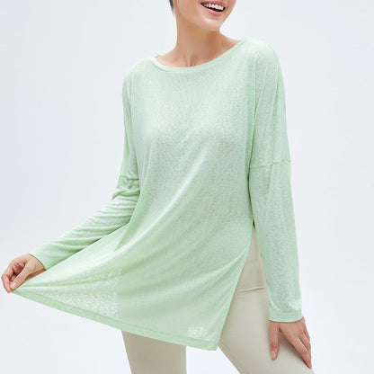 Sports Blouse Women'S Long-Sleeved Loose Fitness Top Quick-Drying Double-Sided Slits To Cover The Meat And Thin Yoga Clothes