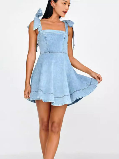 Trendy Casual Denim Dress With Straps