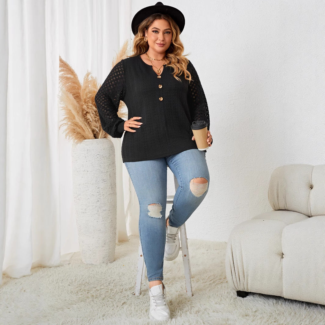 Plus Size Lace-Trim Knit Sweater With Buttons