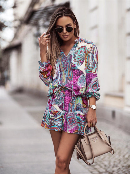 Printed Long-Sleeved Skirt Temperament Commuter Women'S Clothing