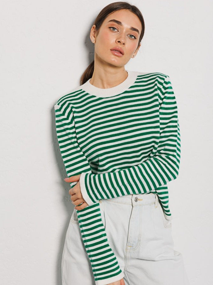 Stripe Contrast Color Knit Tops