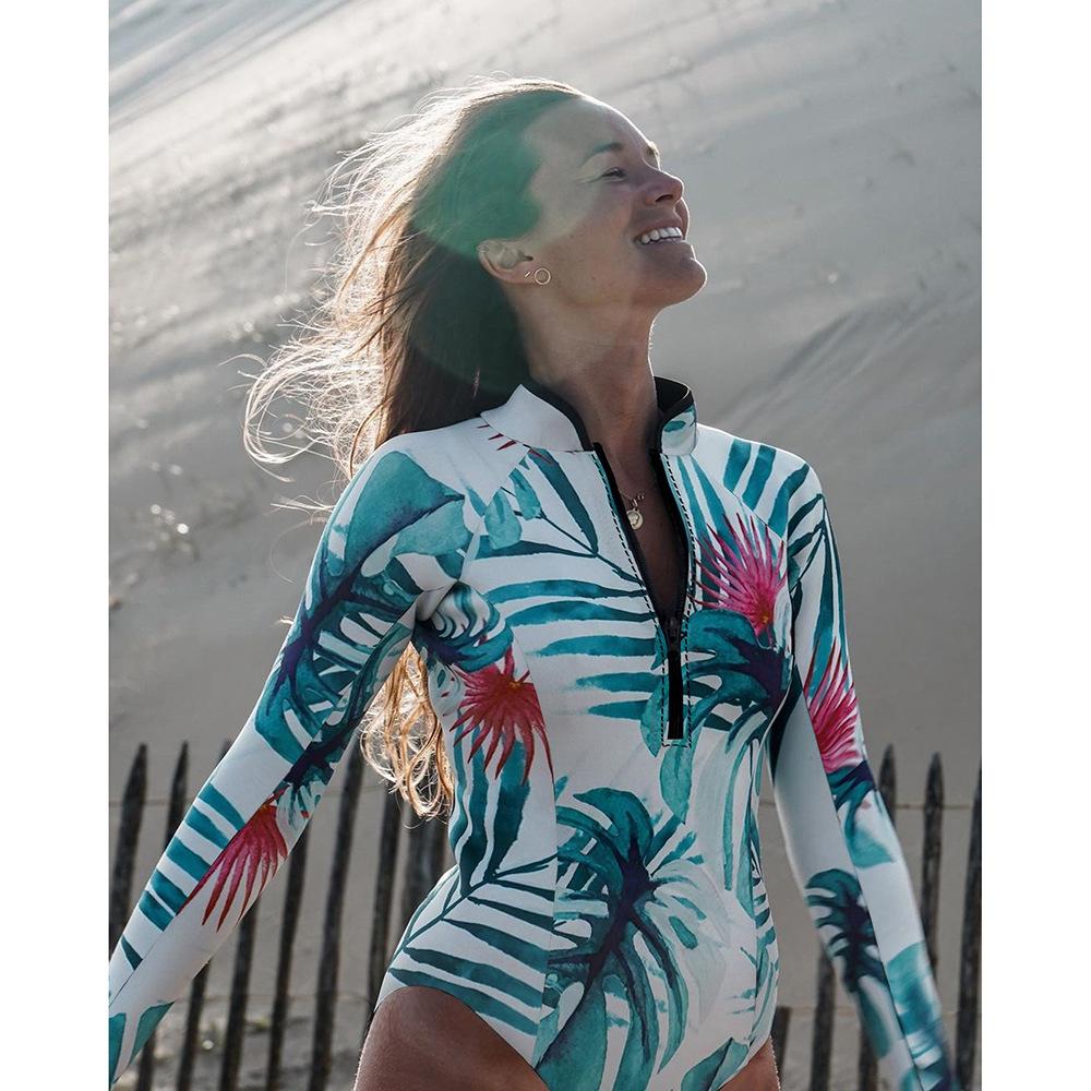 New Long Sleeve Surfing Suit One-Piece Swimsuit Women'S High Waist Swimsuit