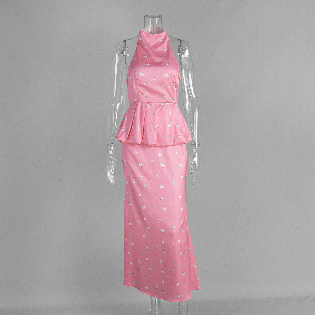 Floral Print Satin Vest Dress Set
