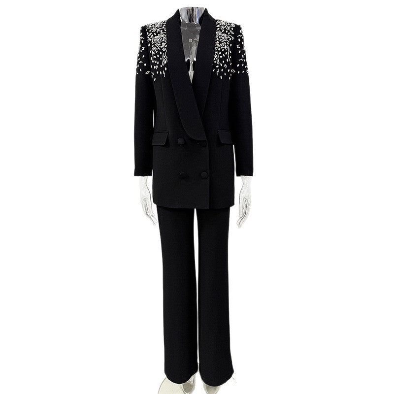 Luxury Beaded Blazer And Trousers Set Elegant Street Style
