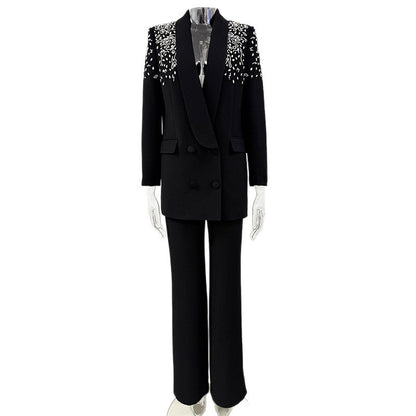 Luxury Beaded Blazer And Trousers Set Elegant Street Style