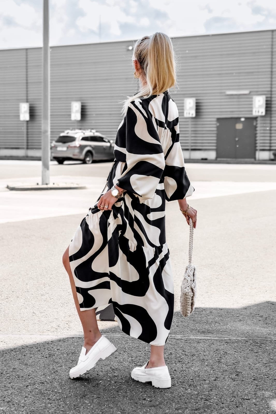 Autumn New Digital Print Lace Up Long Sleeve Shirt Loose Casual Long Dress