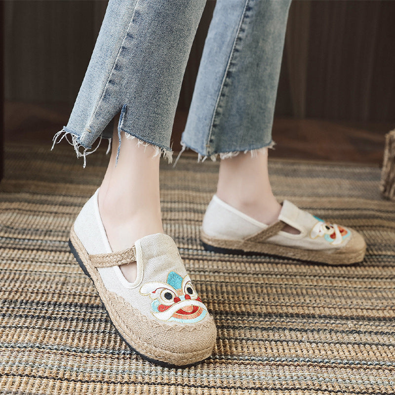 Embroidered Shoes Linen Shoes, Shallow Single Shoes, Craft Sewing Thread Tiger Head Lion Shoes