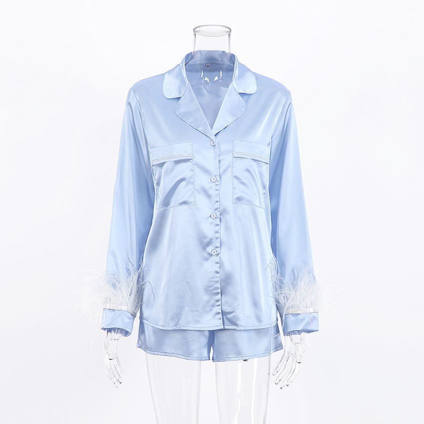 Feather Solid Color Sleepwear Sets