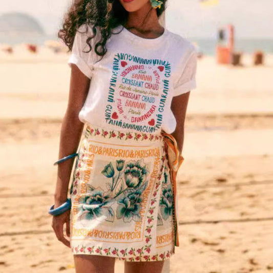 Trendy Floral Tie Waist Casual Skirt for Women