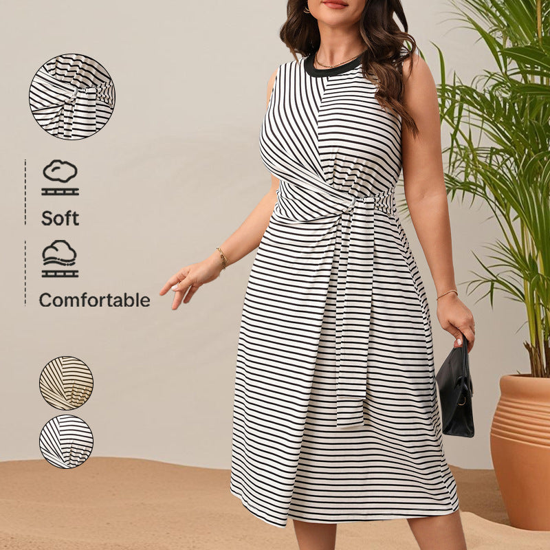 Elegant High-Waisted Striped Maxi Dress