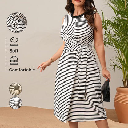 Elegant High-Waisted Striped Maxi Dress