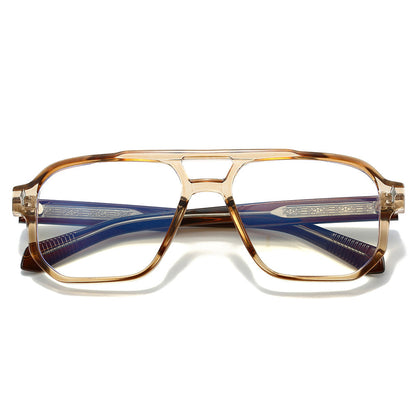 Trendy Double Bridge Pilot Glasses with Clear Lenses