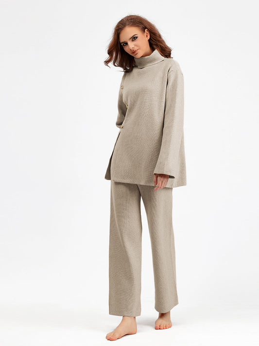 2+ Stand Collar Side Split Knit Sets