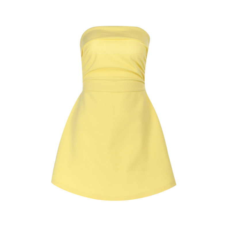 Solid Color A-Line Strapless Dress for Women