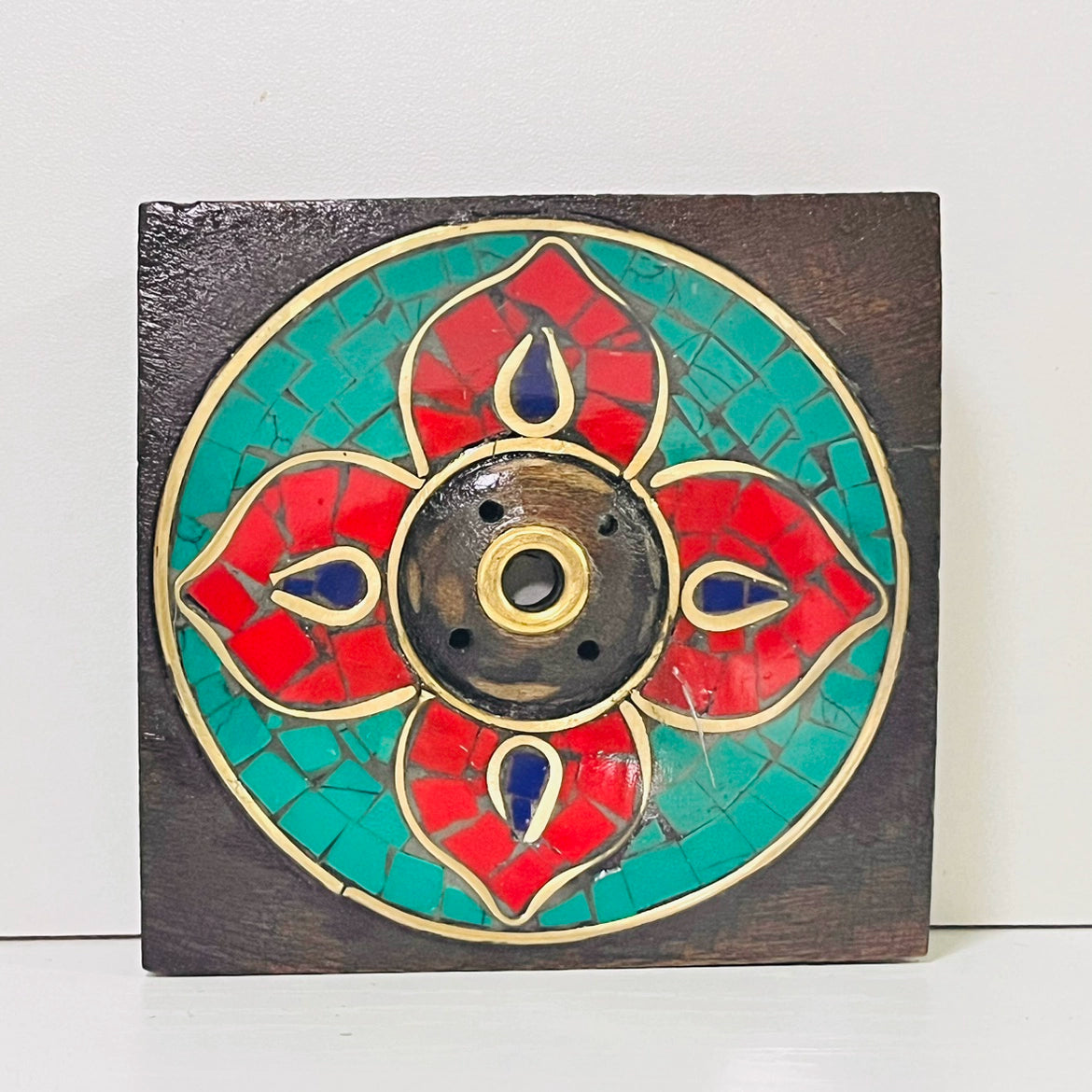 Nepal Tibetan Incense Insert Shiva'S Eye Gilt Gray Pottery Om Buzz Word Round Square Seat Handmade Six Character Mantra Incense Burner