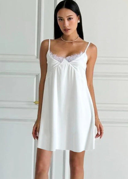 Lace Trim Slip Dress Lightweight Silky Fabric