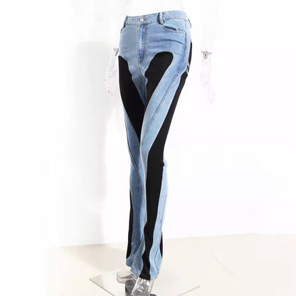 Color Block High-Waisted Skinny Jeans For Women