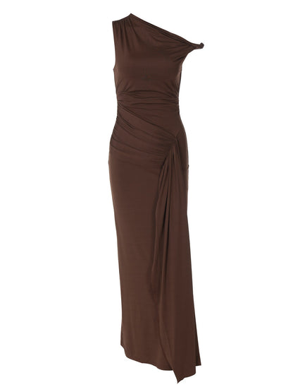 Elegant Asymmetrical Neck Sleeveless Midi Dress