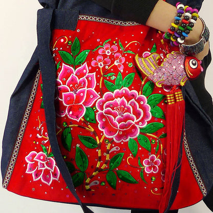 Original Tibetan Style Ethnic Style Embroidery Bag Vintage High Capacity Travel Denim One Shoulder Large Bag Women'S Bag