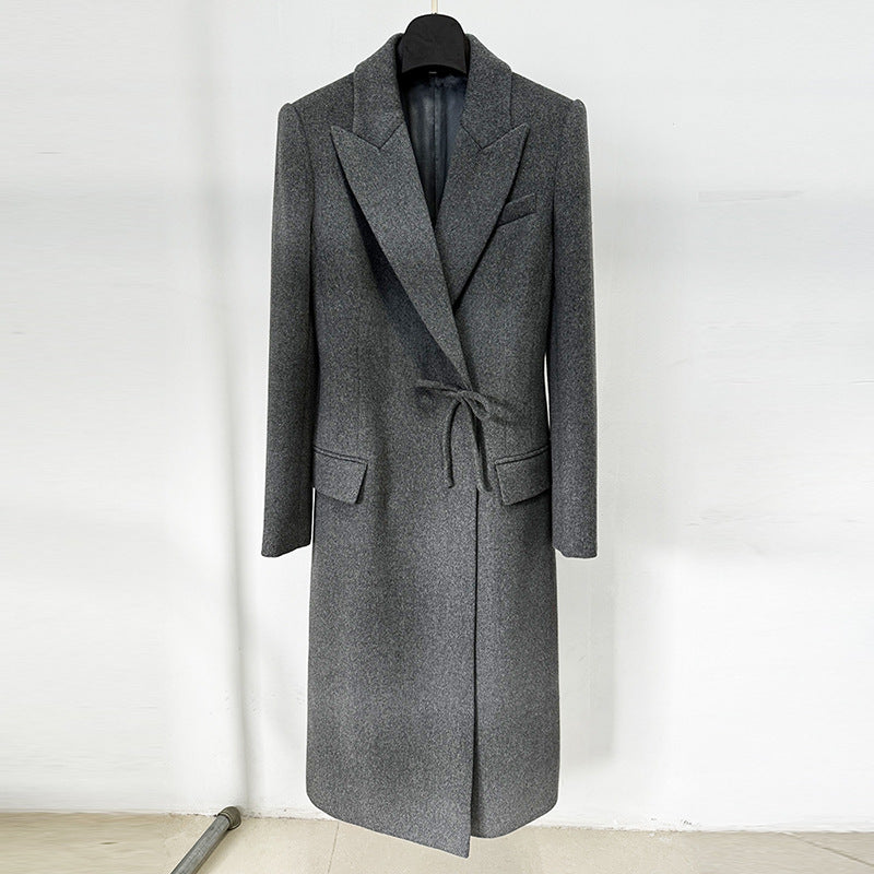 Bow Long Wool Blend Coat