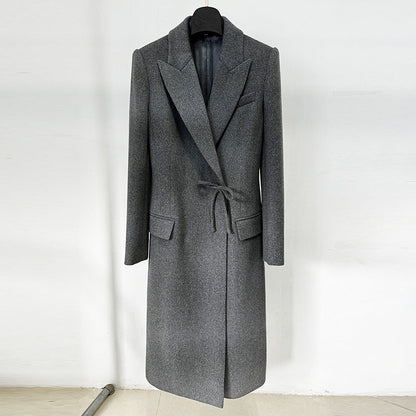 Bow Long Wool Blend Coat