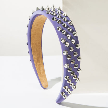 Trendy Wide Brim Leather Headband with Rivets