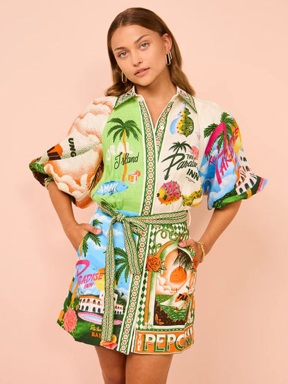 Floral Print Linen Midi Dress Elegant Casual Cardigan